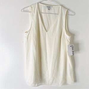 Nine West Ivory V Neck Sleeveless Blouse NWT Tusk White Minimalist Top